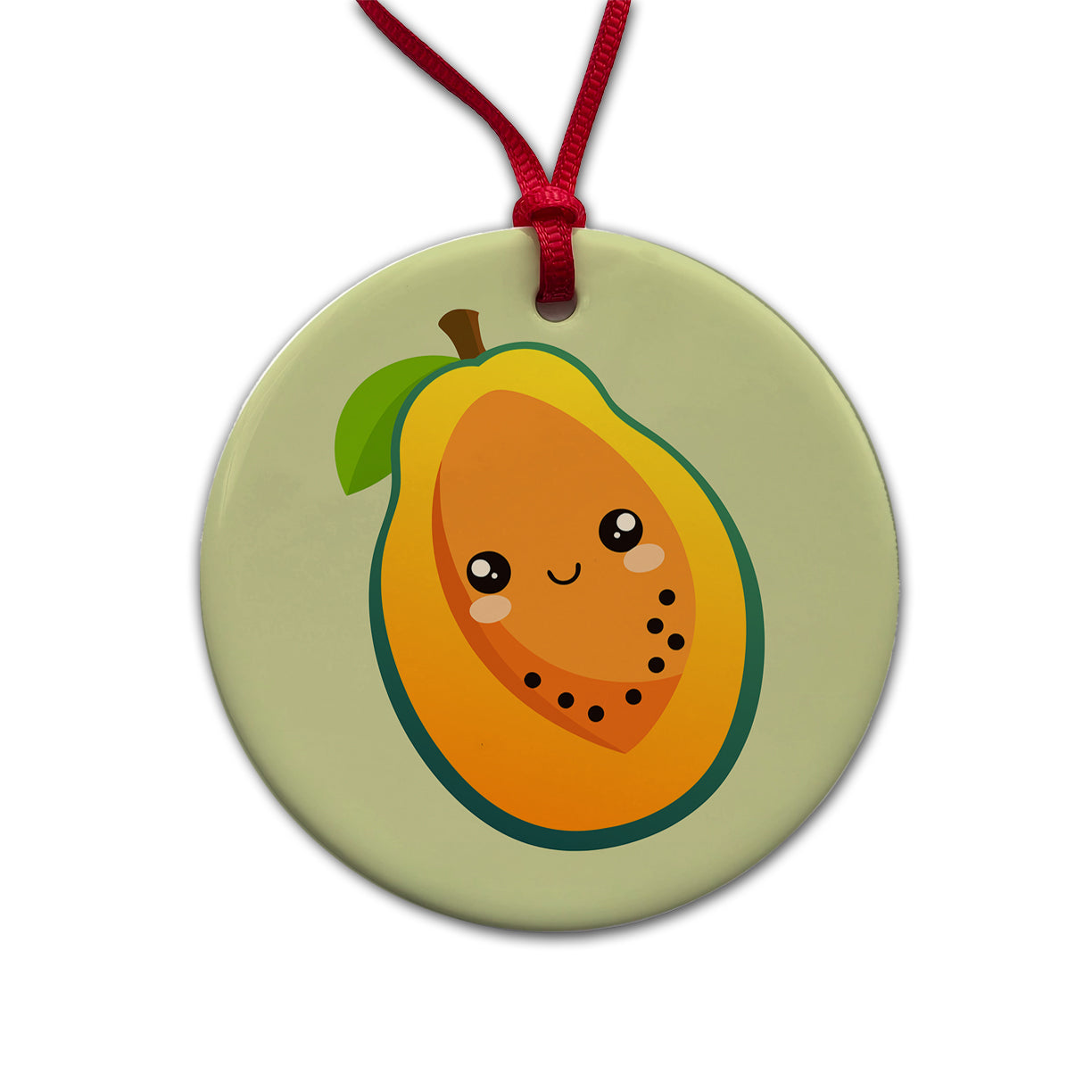 Papaya Cute Happy Fruit Round Ceramic Holiday Christmas Tree Ornament