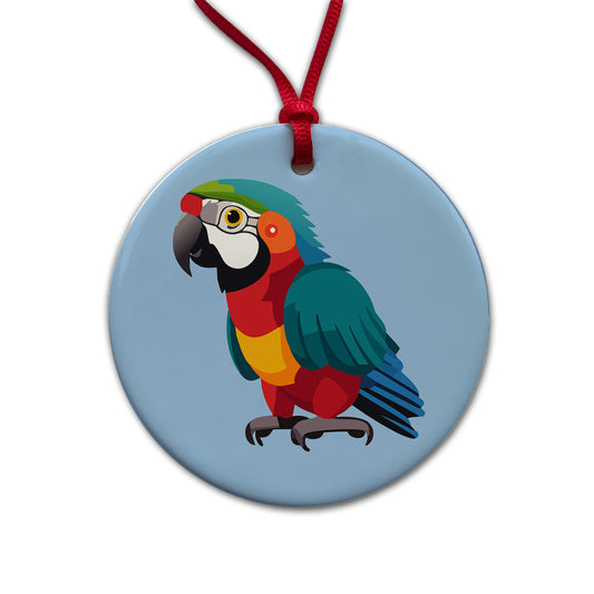 Parrot Bird Colorful Round Ceramic Holiday Christmas Tree Ornament