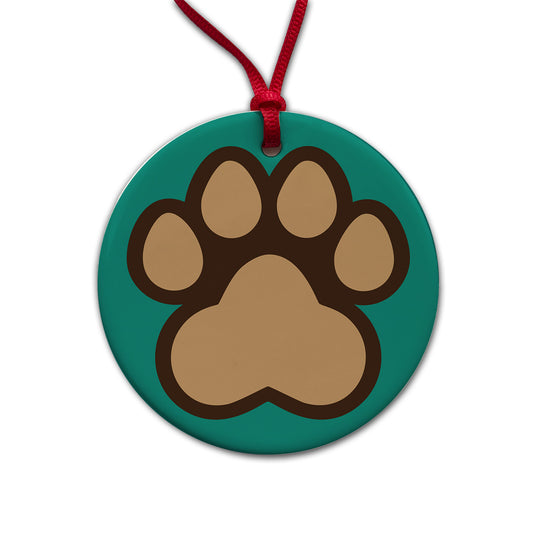 Paw Print Dogs Cats Round Ceramic Holiday Christmas Tree Ornament