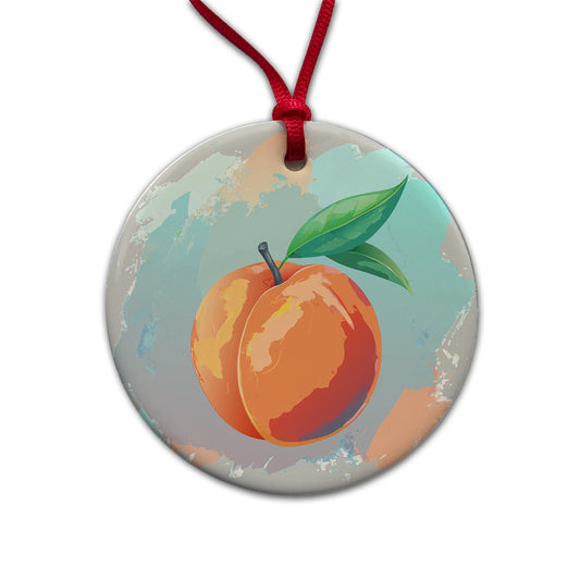 Peach Fruit Watercolor Round Ceramic Holiday Christmas Tree Ornament