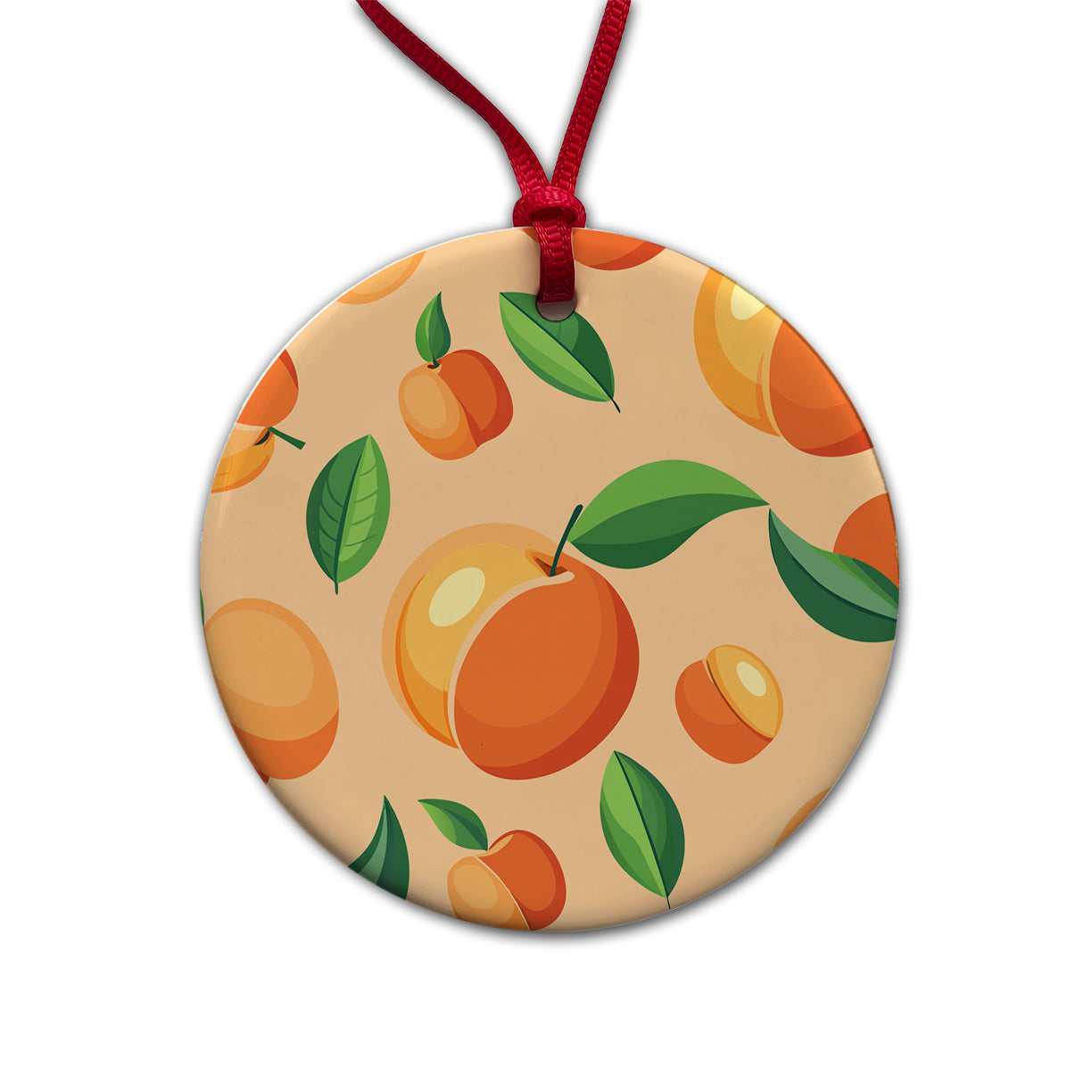 Peaches Scattered Background Pattern Round Ceramic Holiday Christmas Tree Ornament