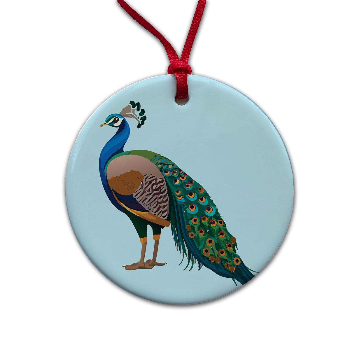 Peacock Indian Peafowl Profile Round Ceramic Holiday Christmas Tree Ornament