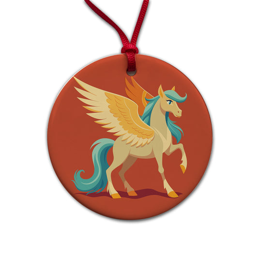 Pegasus Winged Horse Greek Mythology Round Ceramic Holiday Christmas Tree Ornament