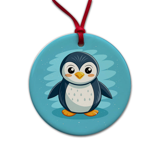 Penguin Cute Round Ceramic Holiday Christmas Tree Ornament