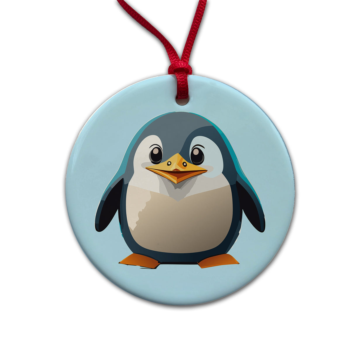 Penguin Standing Round Ceramic Holiday Christmas Tree Ornament