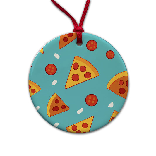 Pepperoni Pizza Scattered Pattern Round Ceramic Holiday Christmas Tree Ornament