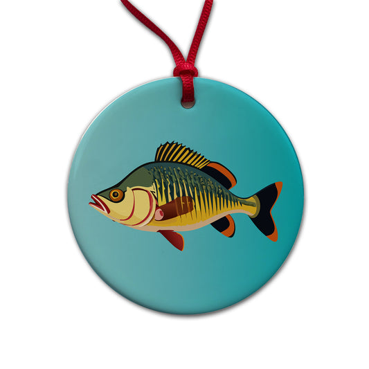 Perch Fish Colorful Fishing Round Ceramic Holiday Christmas Tree Ornament