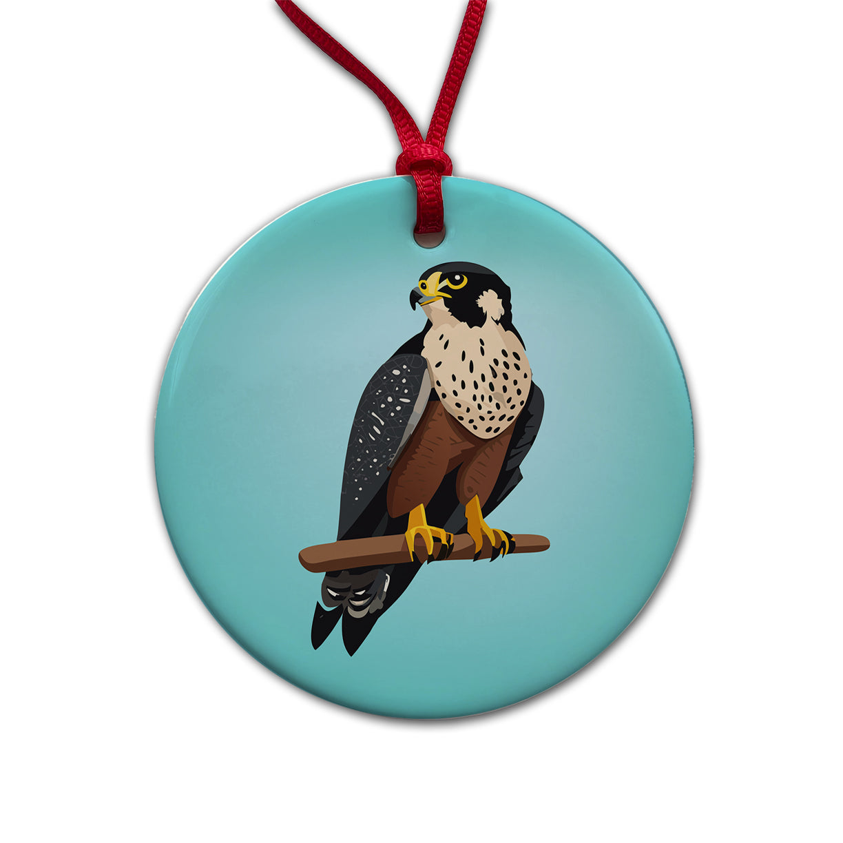 Peregrine Falcon Bird Round Ceramic Holiday Christmas Tree Ornament