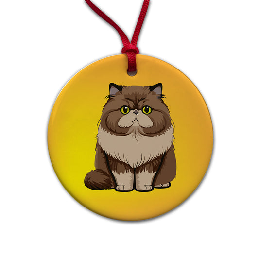 Persian Cat Sitting Round Ceramic Holiday Christmas Tree Ornament
