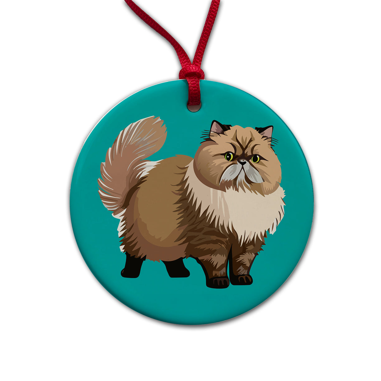 Persian Cat Standing Round Ceramic Holiday Christmas Tree Ornament