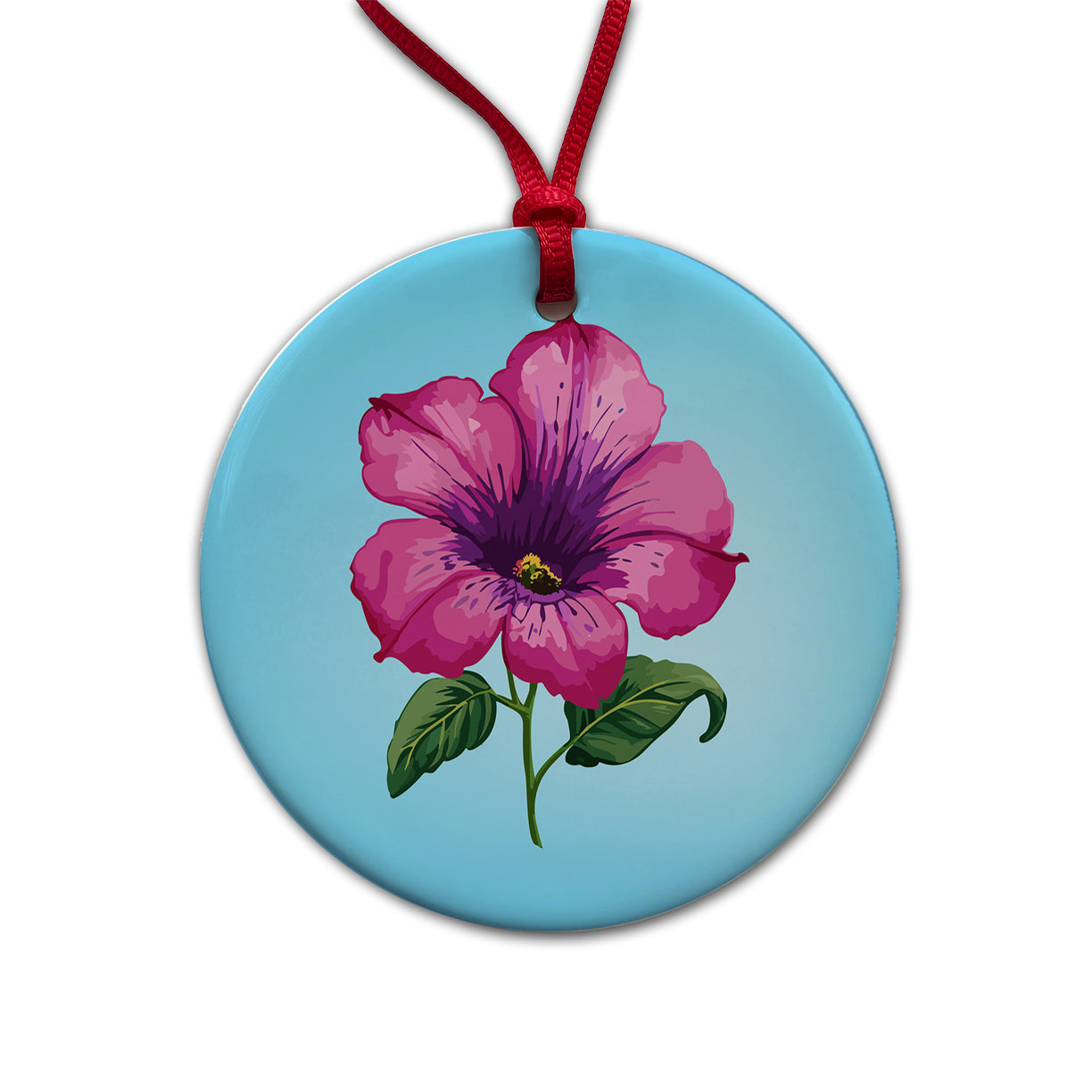 Petunia Flower Watercolor Pink Round Ceramic Holiday Christmas Tree Ornament