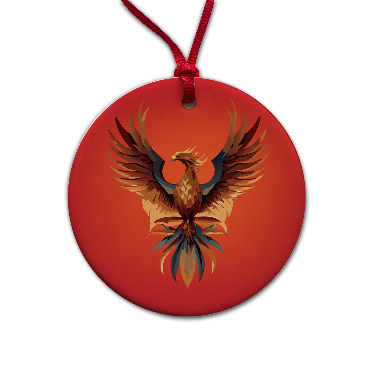 Phoenix Mythical Spiritual Bird Round Ceramic Holiday Christmas Tree Ornament