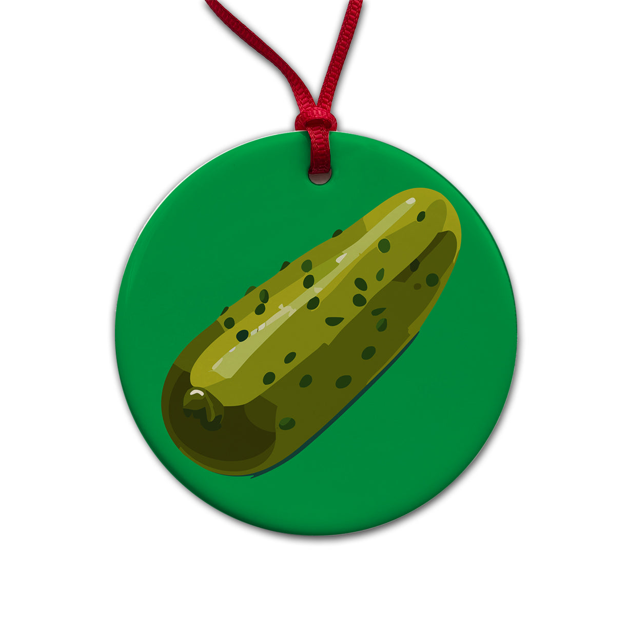 Pickle Green Round Ceramic Holiday Christmas Tree Ornament