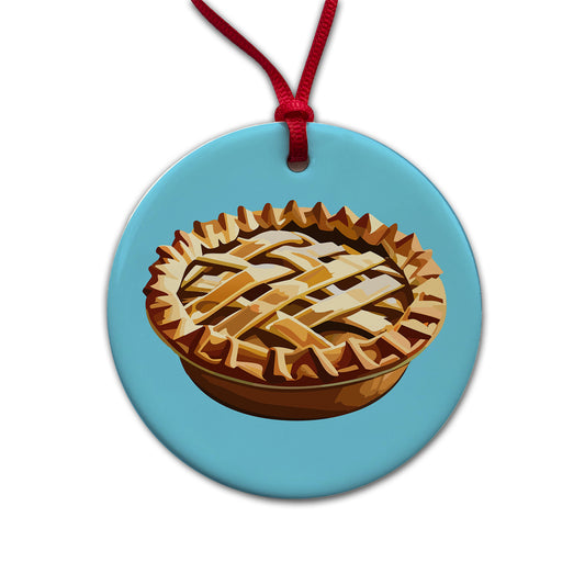 Pie Apple Yummy Baking Round Ceramic Holiday Christmas Tree Ornament