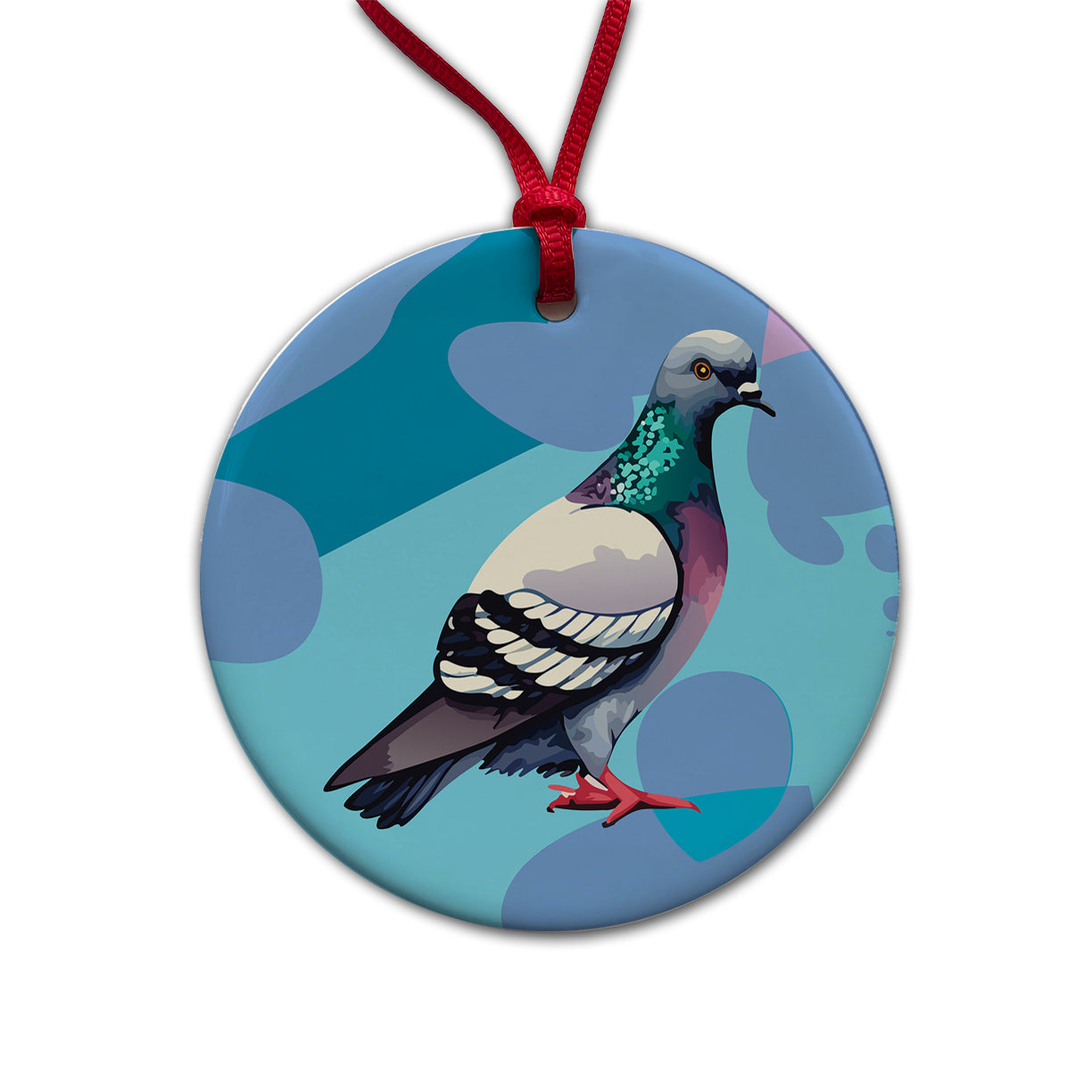 Pigeon Bird Watercolor Round Ceramic Holiday Christmas Tree Ornament