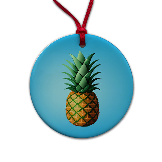 Pineapple Tropical Fruit Round Ceramic Holiday Christmas Tree Ornament