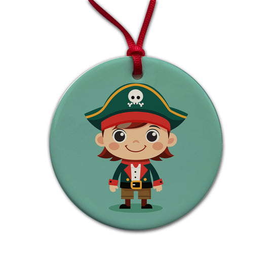 Pirate Cute Round Ceramic Holiday Christmas Tree Ornament