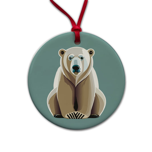 Polar Bear Sitting Round Ceramic Holiday Christmas Tree Ornament