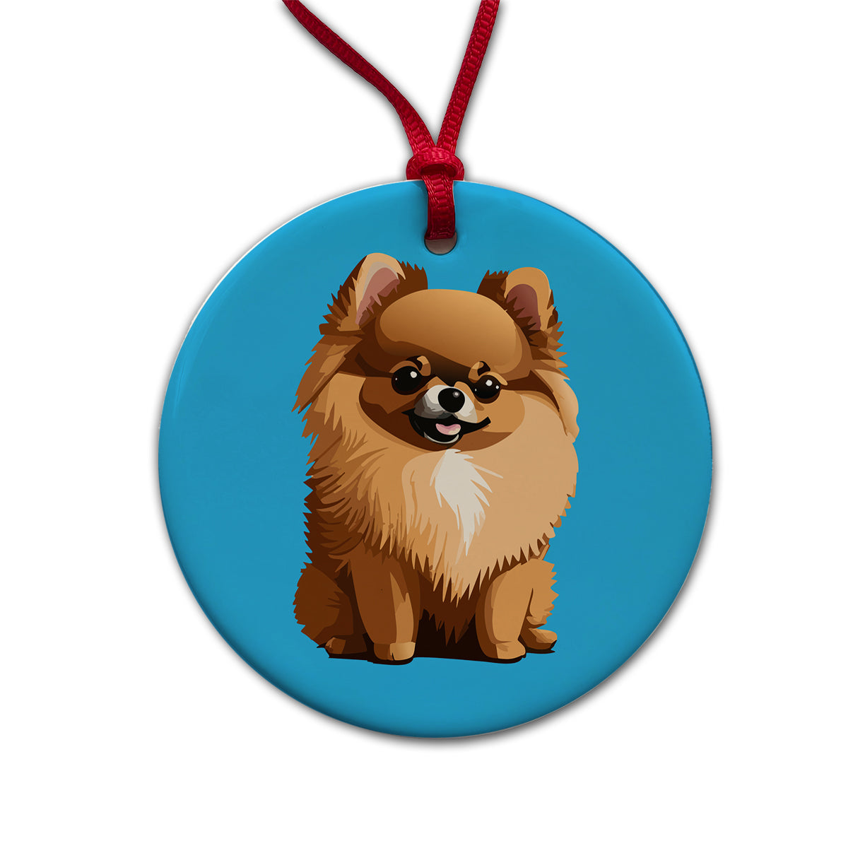 Pomeranian Dog Sitting Round Ceramic Holiday Christmas Tree Ornament