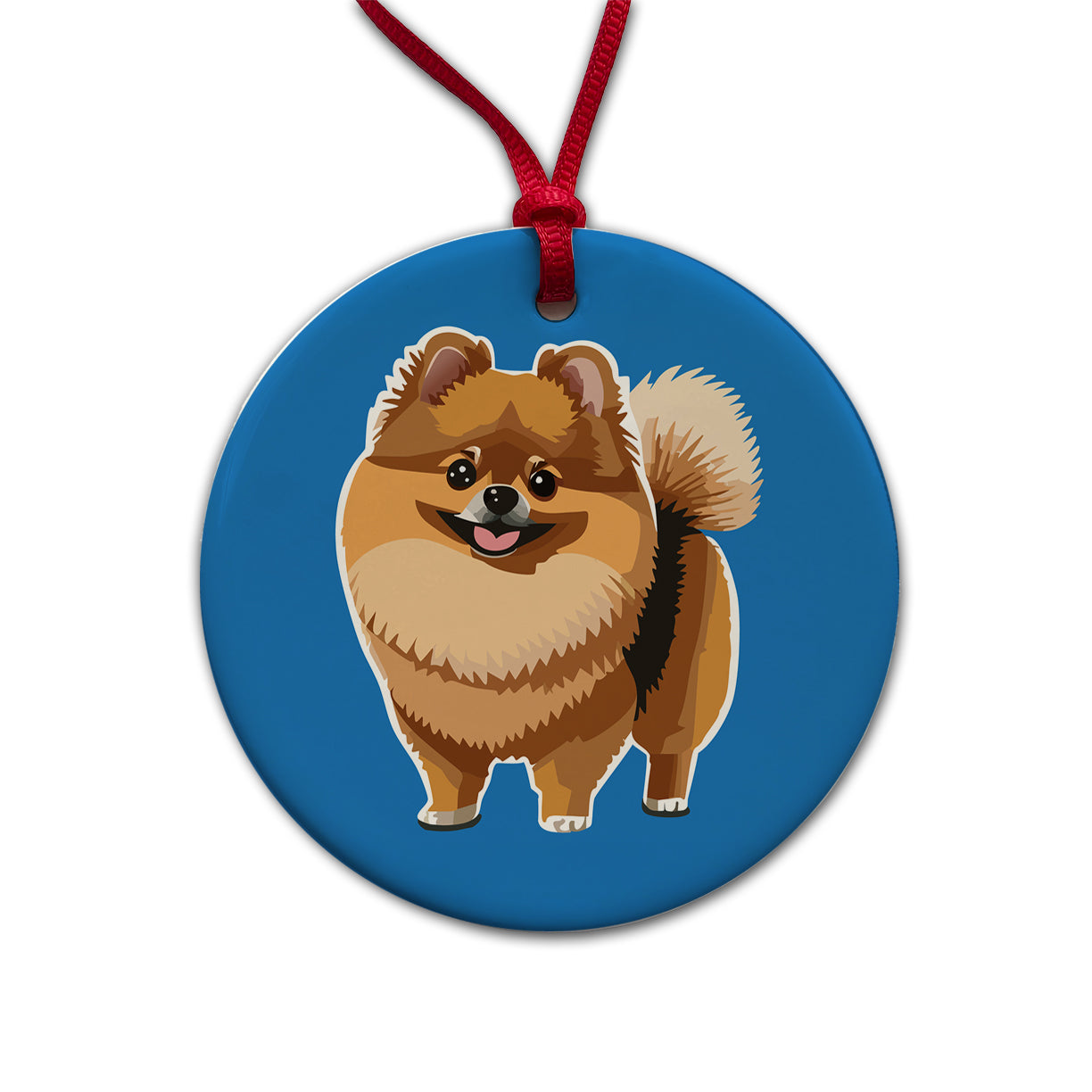 Pomeranian Dog Standing Round Ceramic Holiday Christmas Tree Ornament