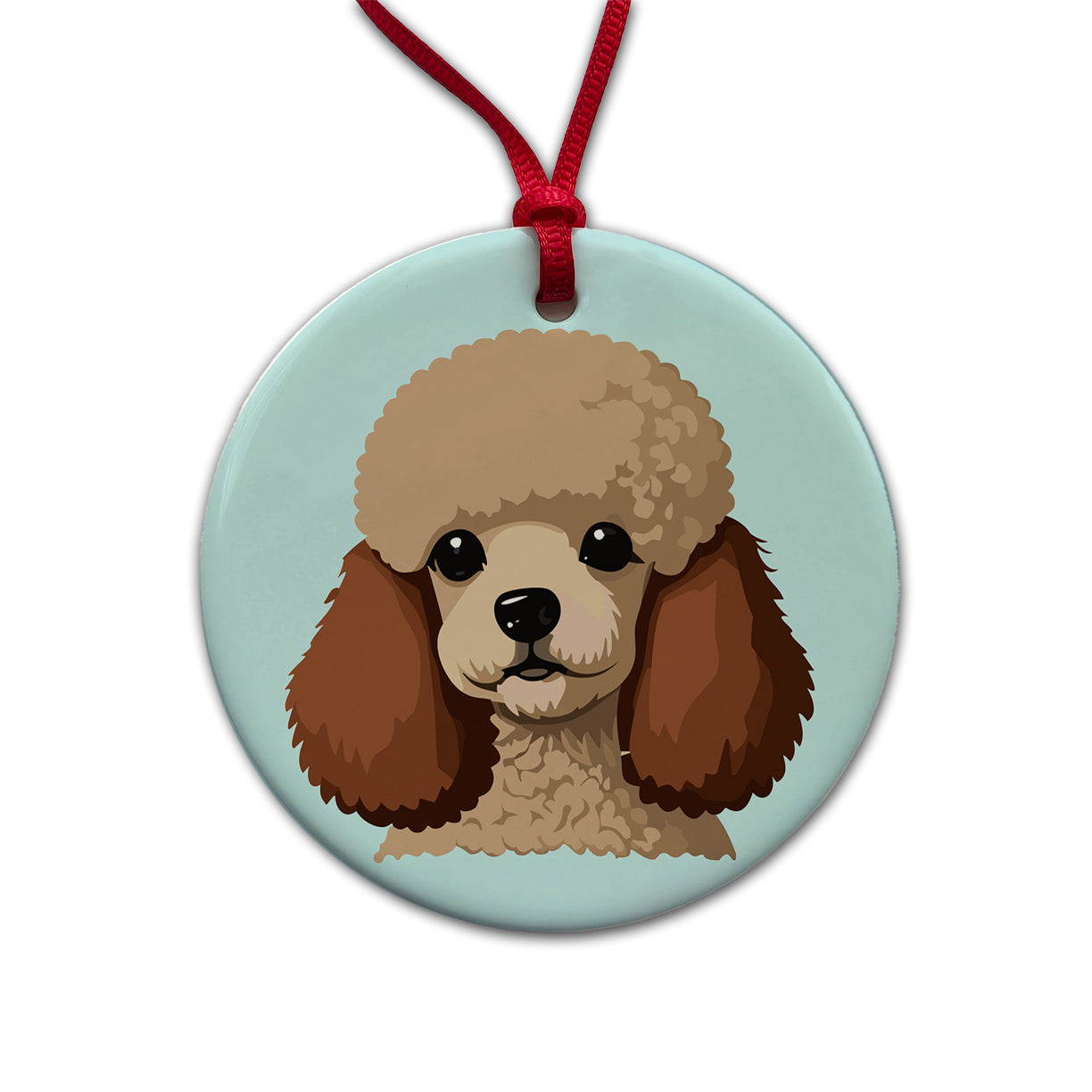 Poodle Head Cute Round Ceramic Holiday Christmas Tree Ornament
