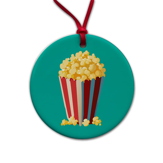 Popcorn Red White Striped Container Round Ceramic Holiday Christmas Tree Ornament