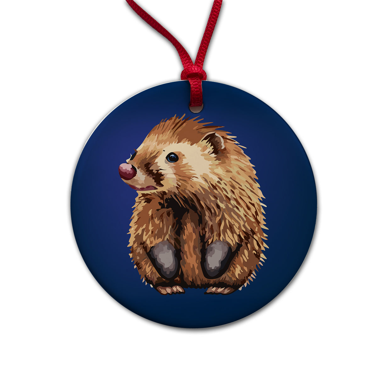 Porcupine Cute Round Ceramic Holiday Christmas Tree Ornament