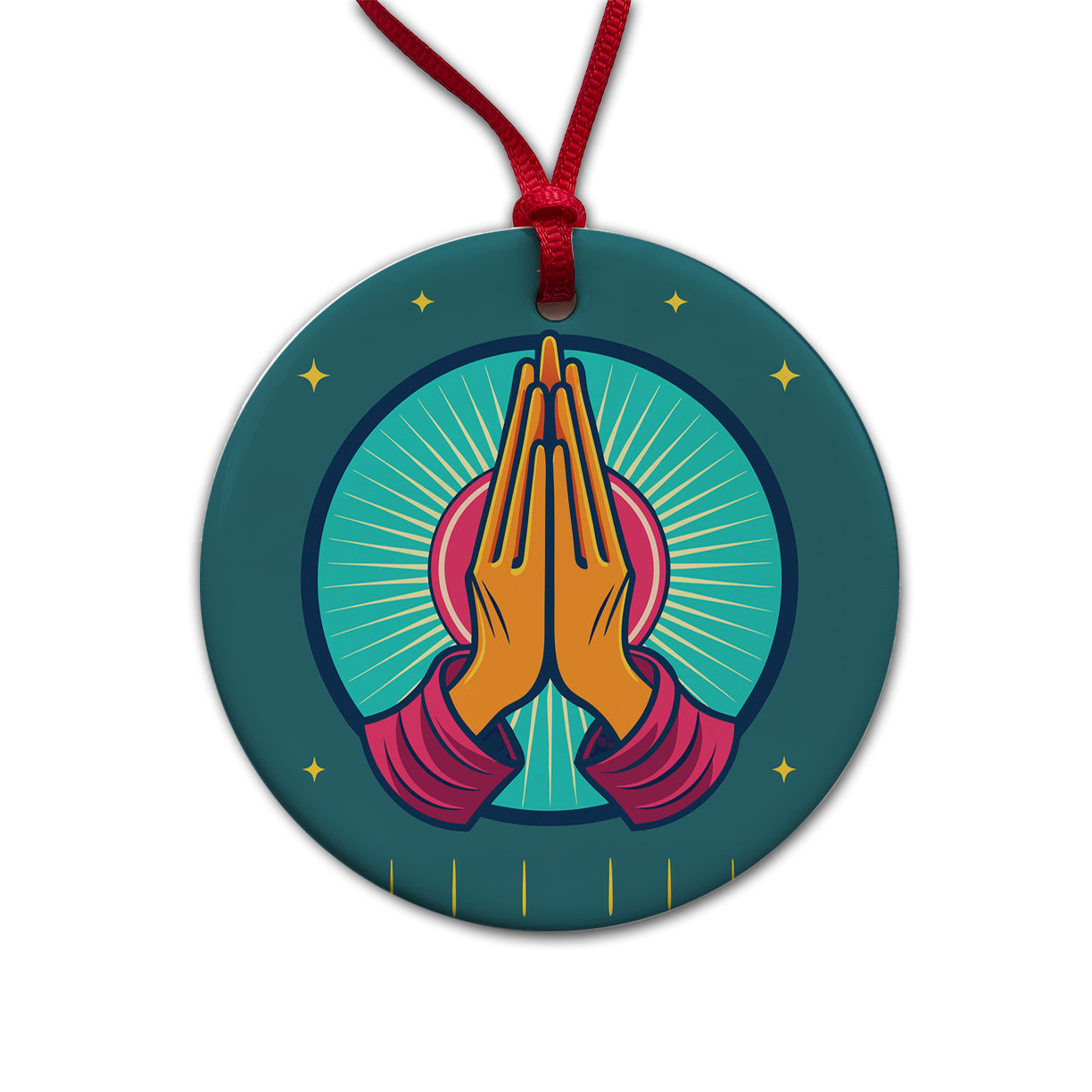 Prayer Praying Pleading Hands Christian Religion Round Ceramic Holiday Christmas Tree Ornament
