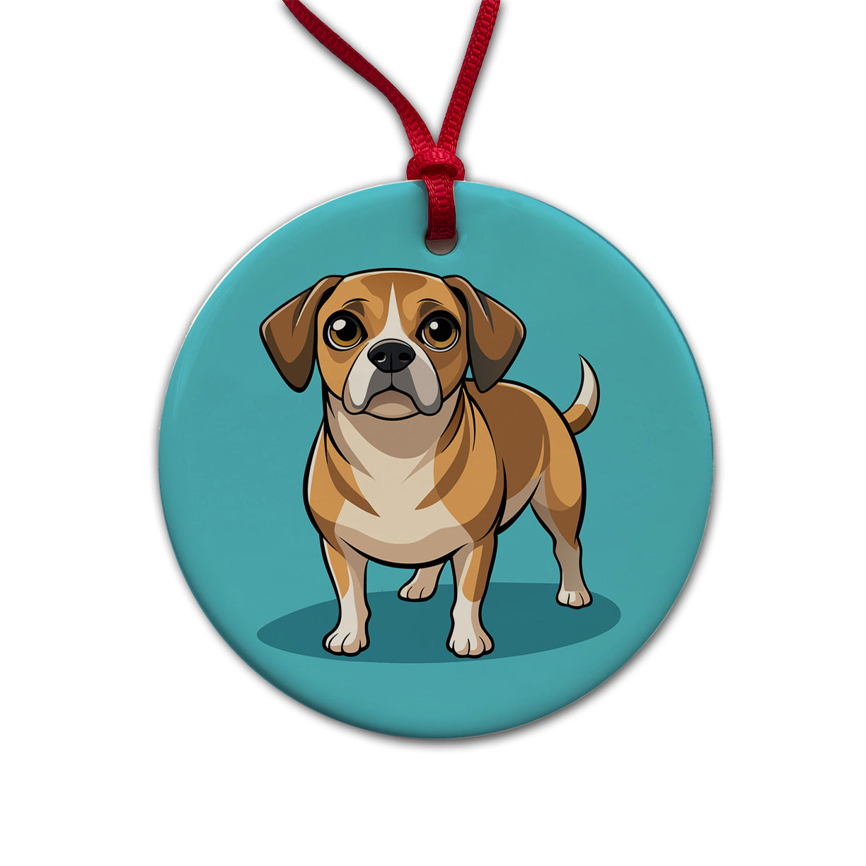 Puggle Dog Round Ceramic Holiday Christmas Tree Ornament