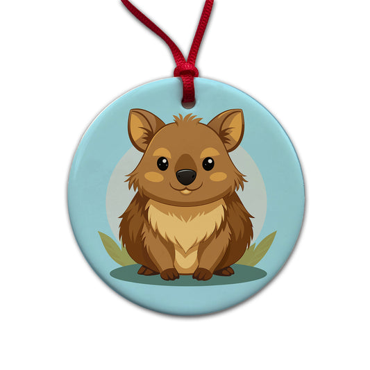 Quokka Cute Australian Animal Round Ceramic Holiday Christmas Tree Ornament