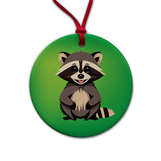Raccoon Happy Round Ceramic Holiday Christmas Tree Ornament