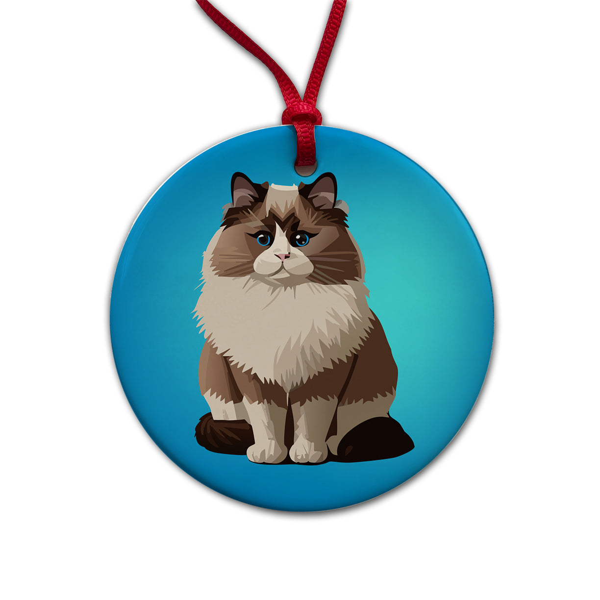 Ragdoll Cat Sitting Round Ceramic Holiday Christmas Tree Ornament