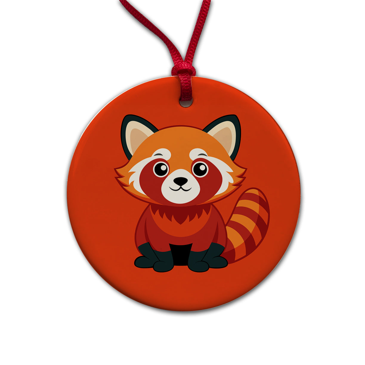 Red Panda Cute Round Ceramic Holiday Christmas Tree Ornament