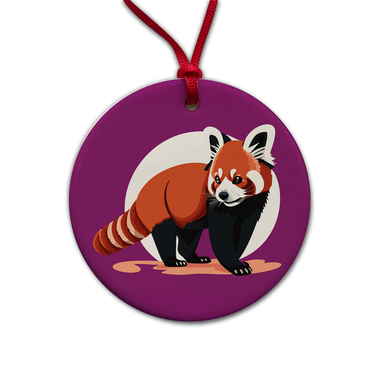 Red Panda Standing Round Ceramic Holiday Christmas Tree Ornament