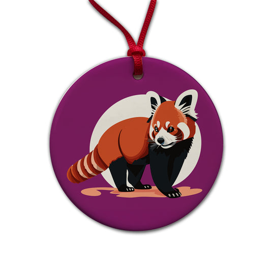 Red Panda Standing Round Ceramic Holiday Christmas Tree Ornament