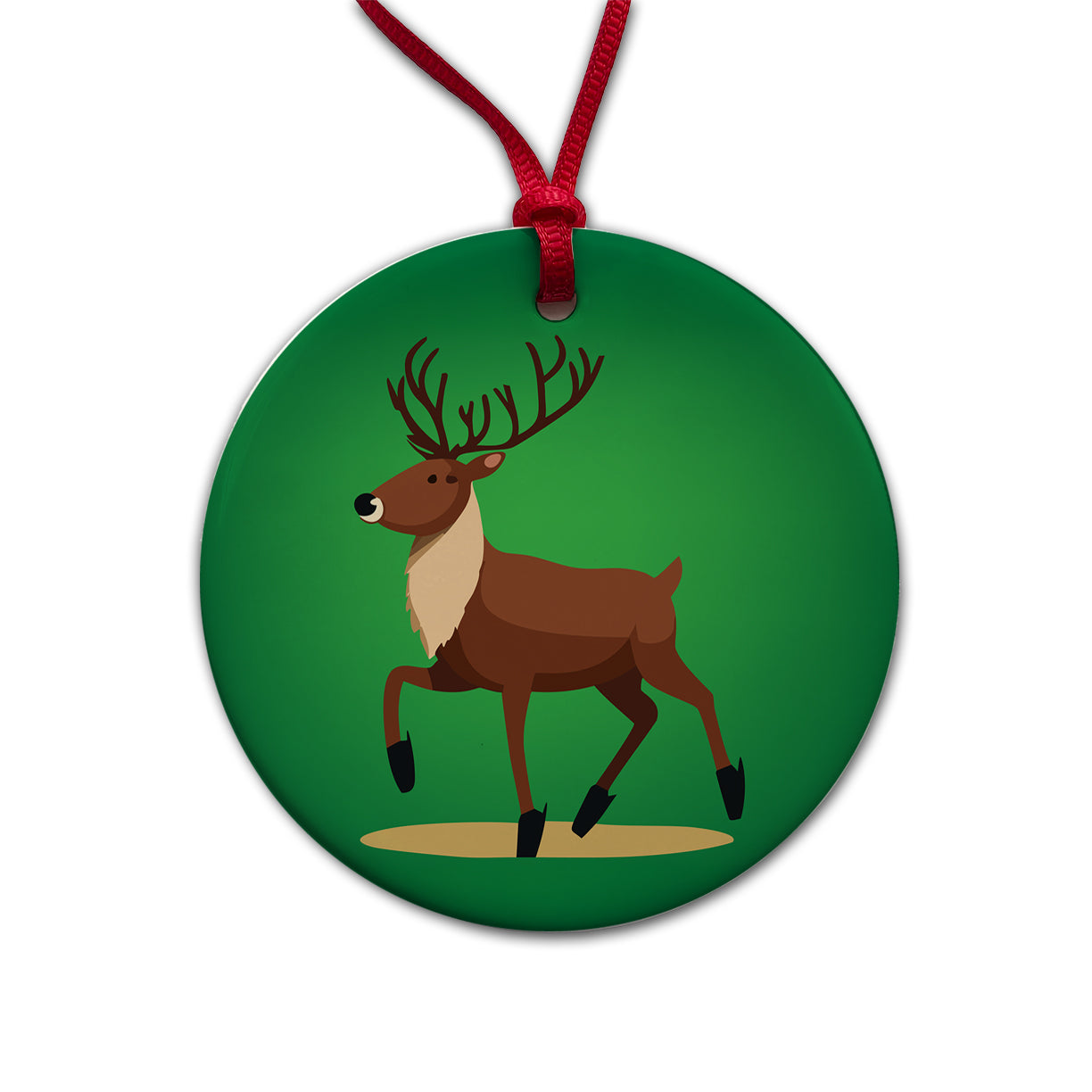Reindeer Prancing Christmas Round Ceramic Holiday Christmas Tree Ornament