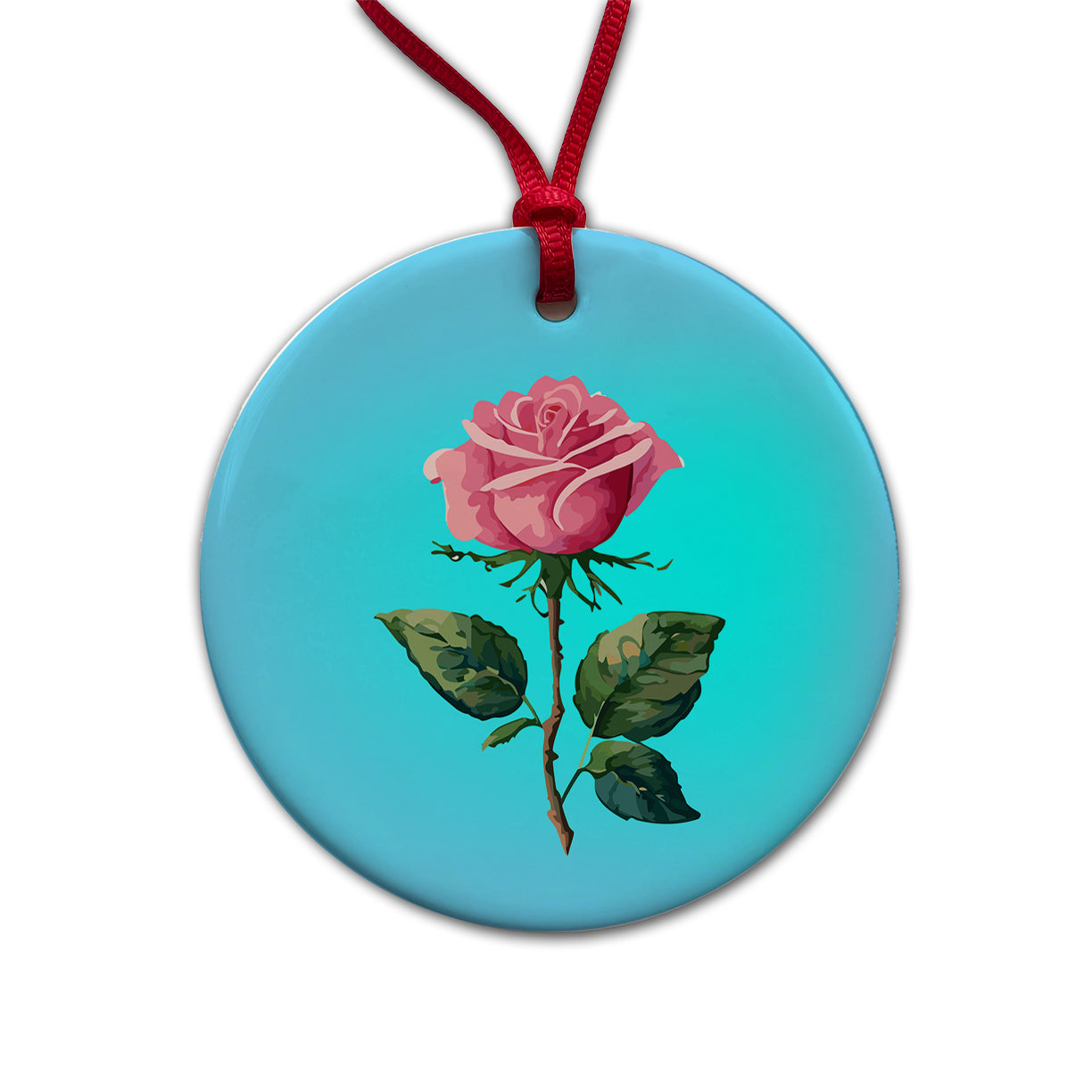 Rose Roses Pink Flower Watercolor Round Ceramic Holiday Christmas Tree Ornament