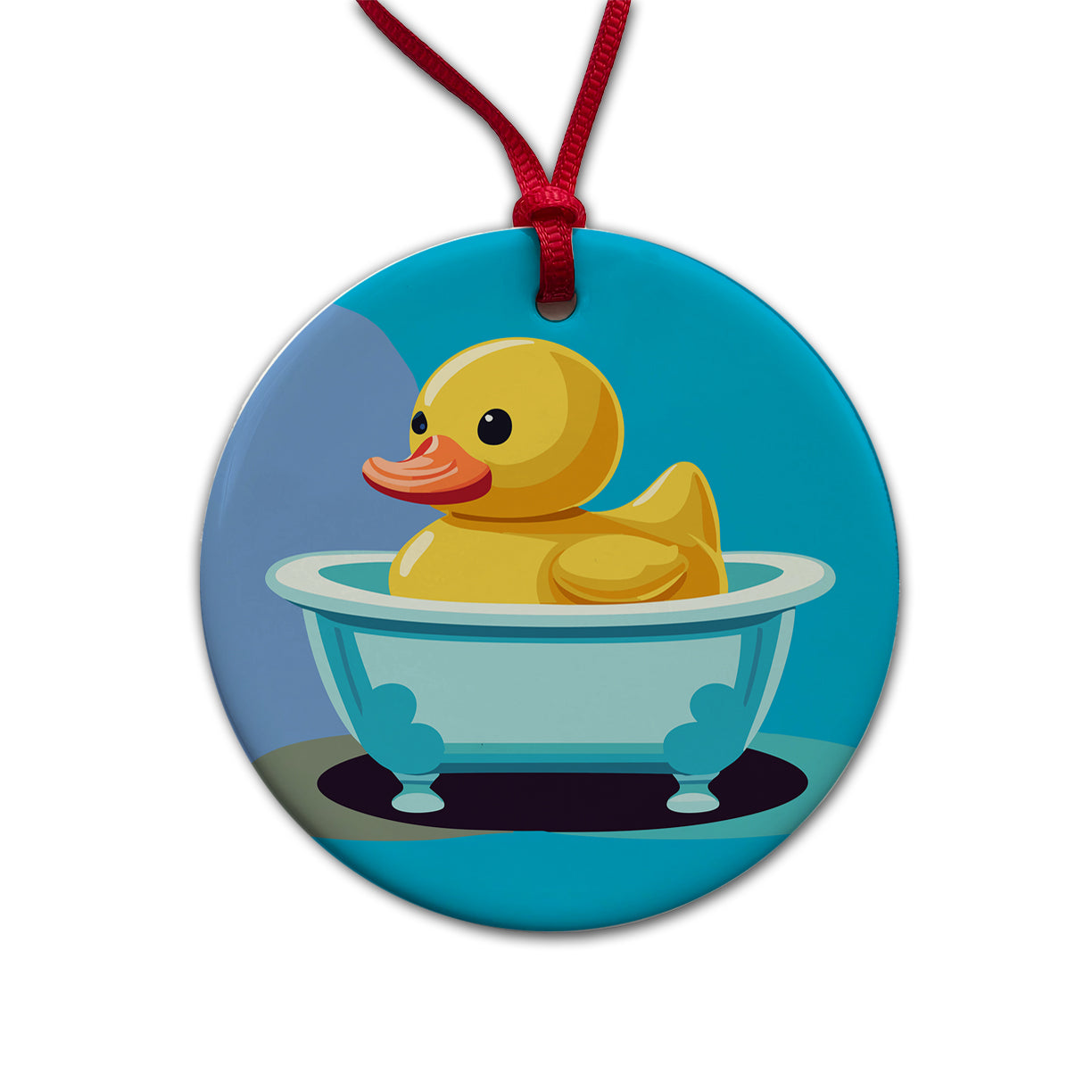 Rubber Ducky Duck Cute Round Ceramic Holiday Christmas Tree Ornament