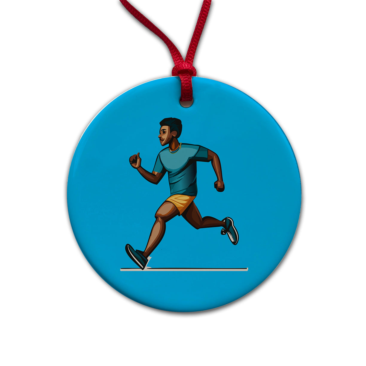 Running Jogging Man Exercise Round Ceramic Holiday Christmas Tree Ornament