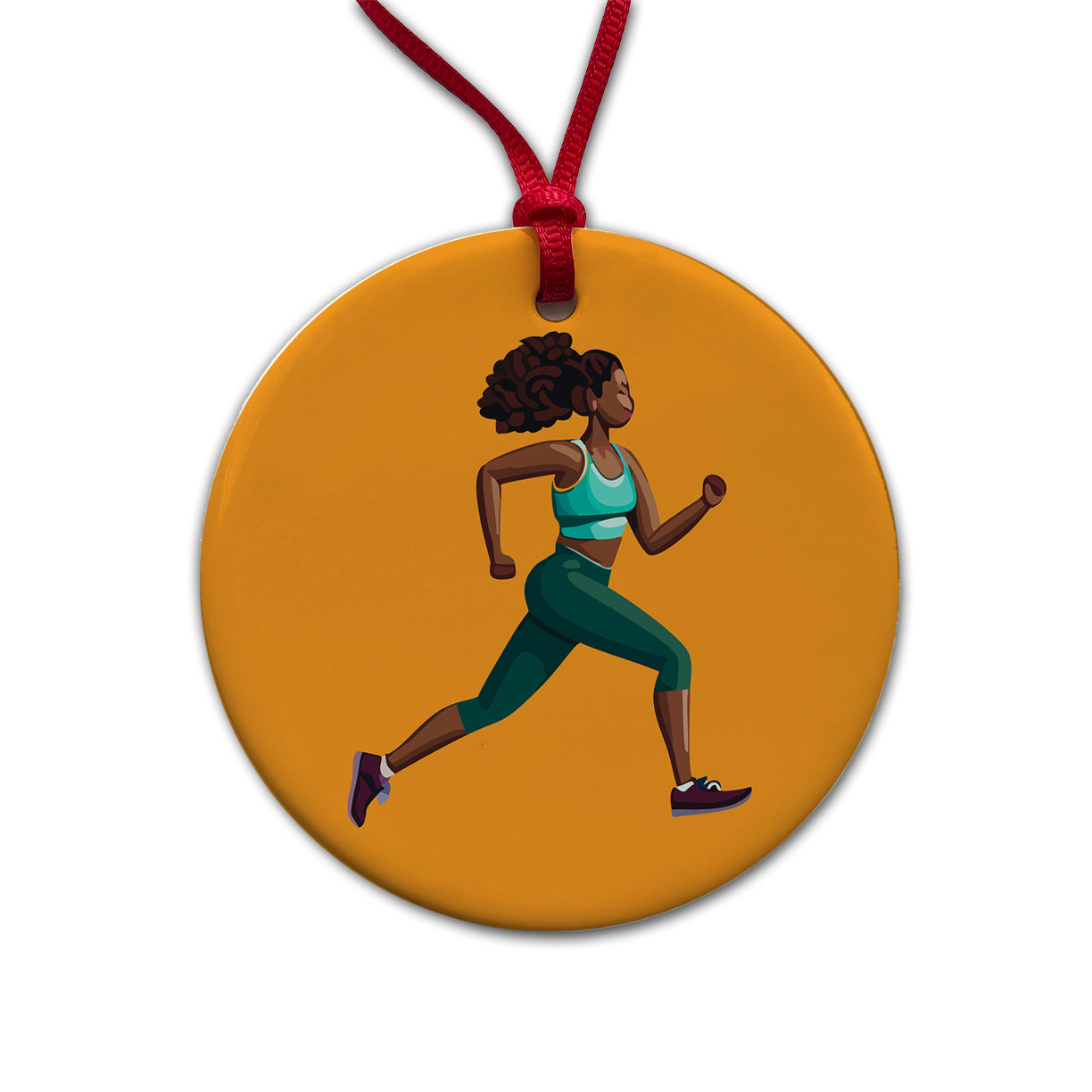 Running Jogging Woman Exercise Round Ceramic Holiday Christmas Tree Ornament