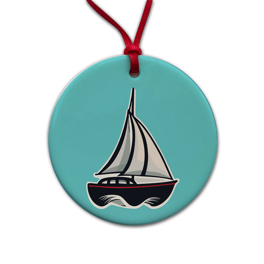 Sailboat Sail Boat Sailing Cute Round Ceramic Holiday Christmas Tree Ornament
