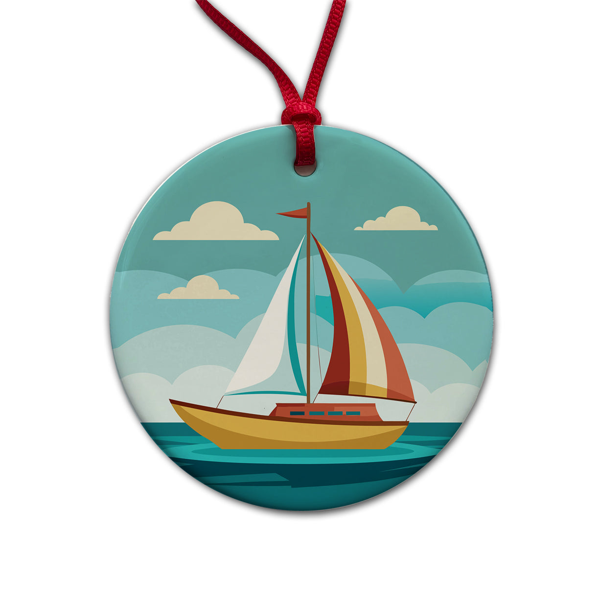 Sailboat Sailing Cute Round Ceramic Holiday Christmas Tree Ornament