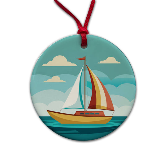 Sailboat Sailing Cute Round Ceramic Holiday Christmas Tree Ornament