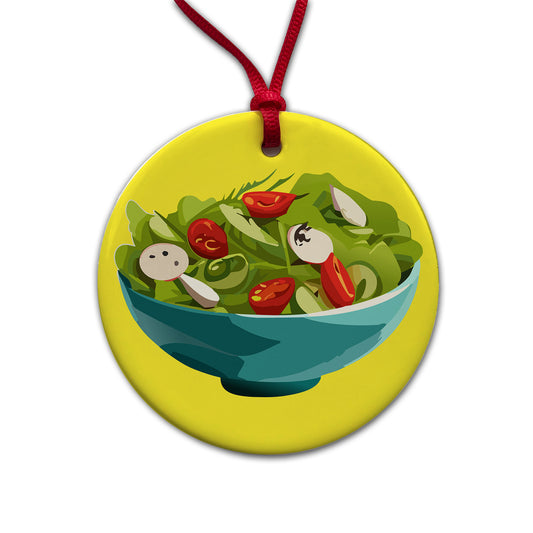 Salad Bowl Vegetables Vegan Vegetarian Round Ceramic Holiday Christmas Tree Ornament