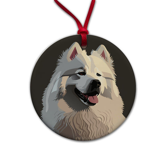 Samoyed Dog Beautiful Round Ceramic Holiday Christmas Tree Ornament