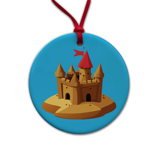Sand Castle Beach Round Ceramic Holiday Christmas Tree Ornament