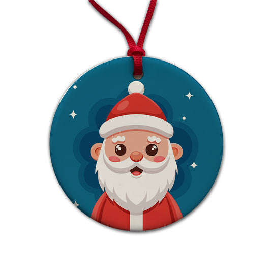 Santa Cute Xmas Christmas Round Ceramic Holiday Christmas Tree Ornament