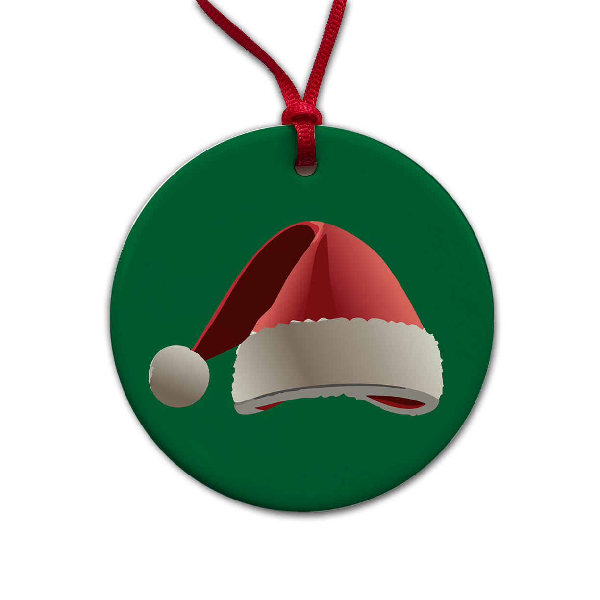 Santa Hat Christmas Round Ceramic Holiday Christmas Tree Ornament