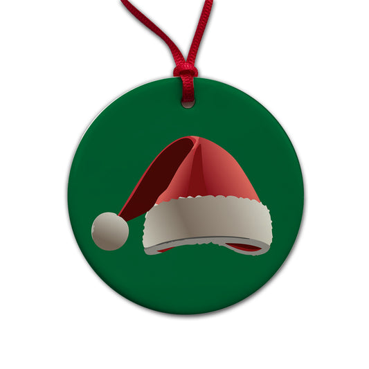 Santa Hat Christmas Round Ceramic Holiday Christmas Tree Ornament
