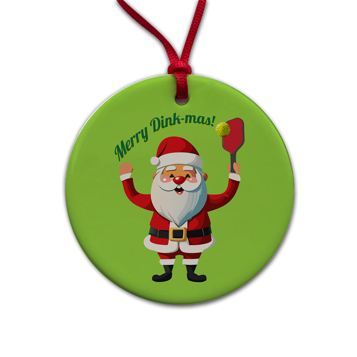 Santa Playing Pickleball Funny Merry Dink-mas Christmas Round Ceramic Holiday Christmas Tree Ornament